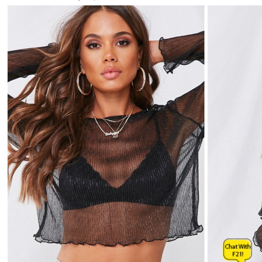 Metallic Lettuce Edge Sheer Top
